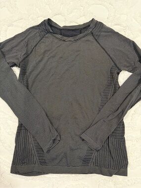 Athleta Black and White Striped Long-Sleeve Tee